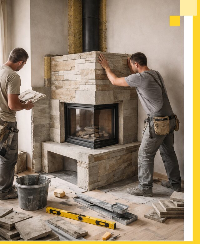 Угловые камины под ключ проект, монтаж и отделка в Лиски