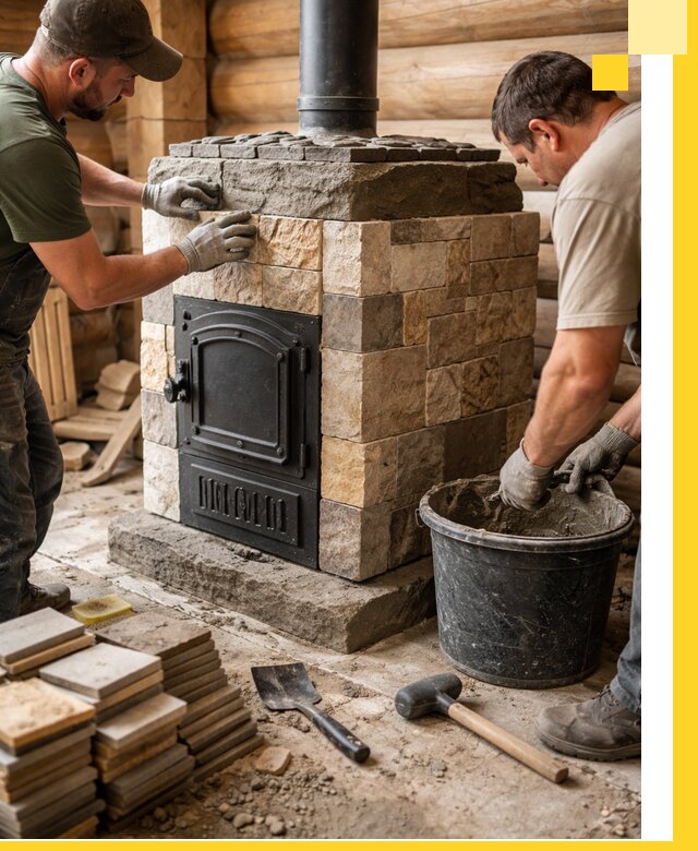 Облицовка банной печи под ключ в Лиски: камень и плитка