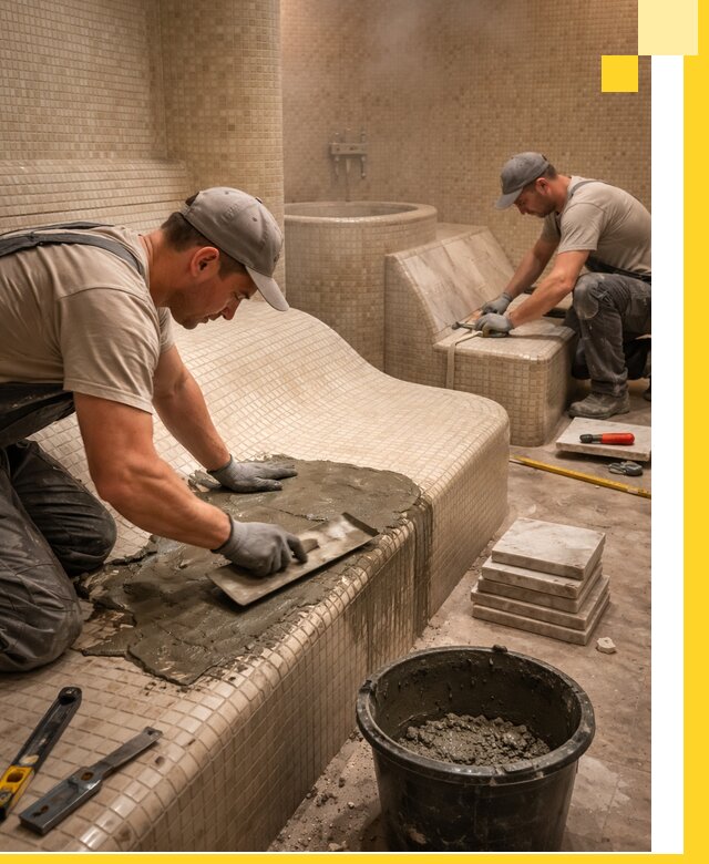 Лежаки для хамама под ключ в Лиски, проект и монтаж