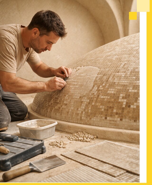 Профессиональная укладка мозаики для хамама под ключ в Лиски